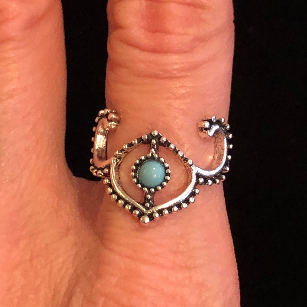 Silver Tone and Blue Stone Ring
